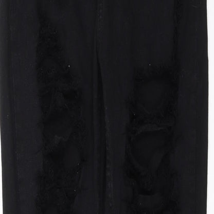 PRETTYLITTLETHING Womens Black  Denim Straight Jeans Size 6 L31 in