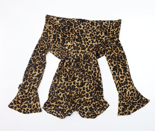 Missguided Womens Beige Animal Print  Jumpsuit One-Piece Size 8