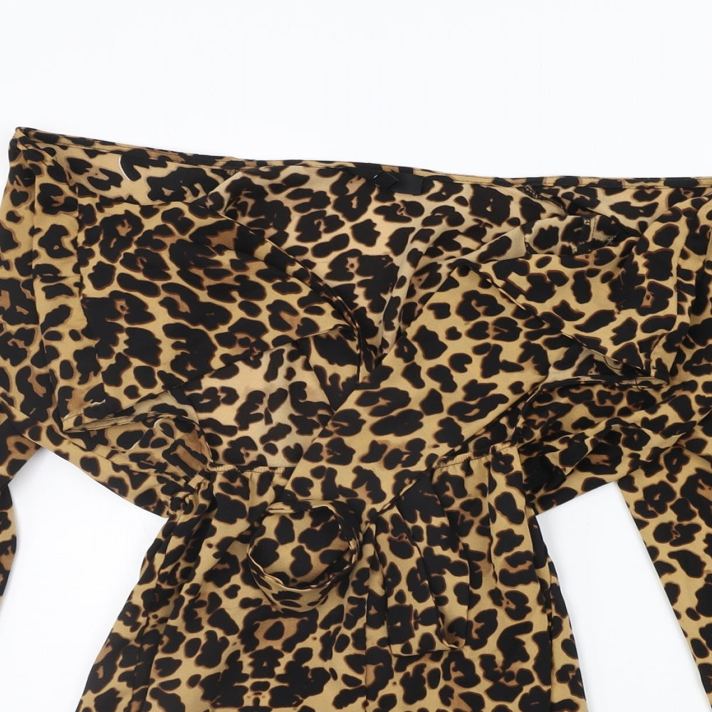 Missguided Womens Beige Animal Print  Jumpsuit One-Piece Size 8