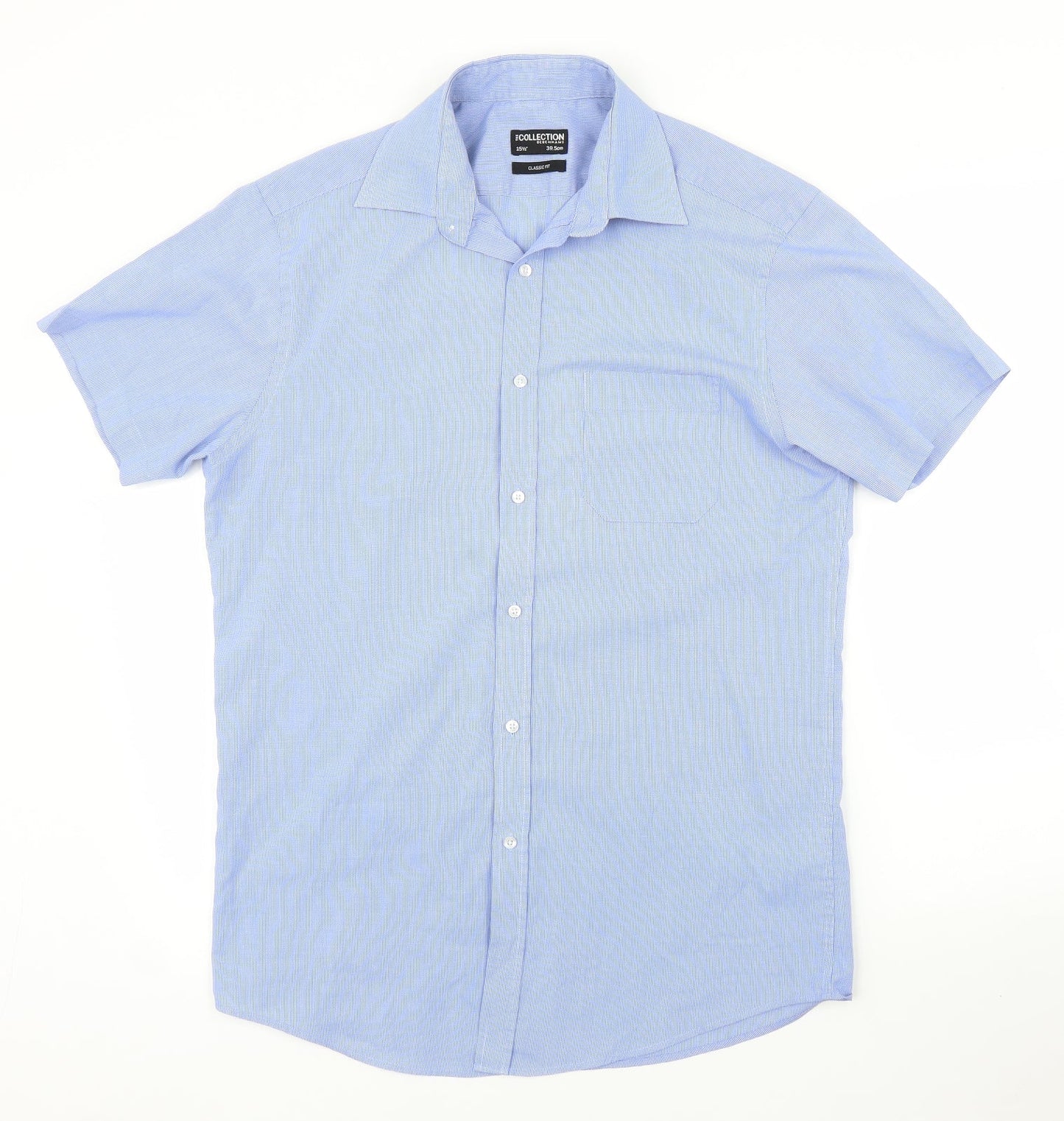 Mens UK Size 15.5 Debenhams Blue  Button-Up Short Sleeve Casual Shirt