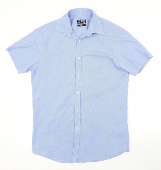 Mens UK Size 15.5 Debenhams Blue  Button-Up Short Sleeve Casual Shirt
