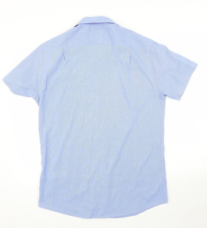 Mens UK Size 15.5 Debenhams Blue  Button-Up Short Sleeve Casual Shirt