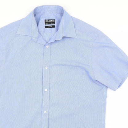 Mens UK Size 15.5 Debenhams Blue  Button-Up Short Sleeve Casual Shirt