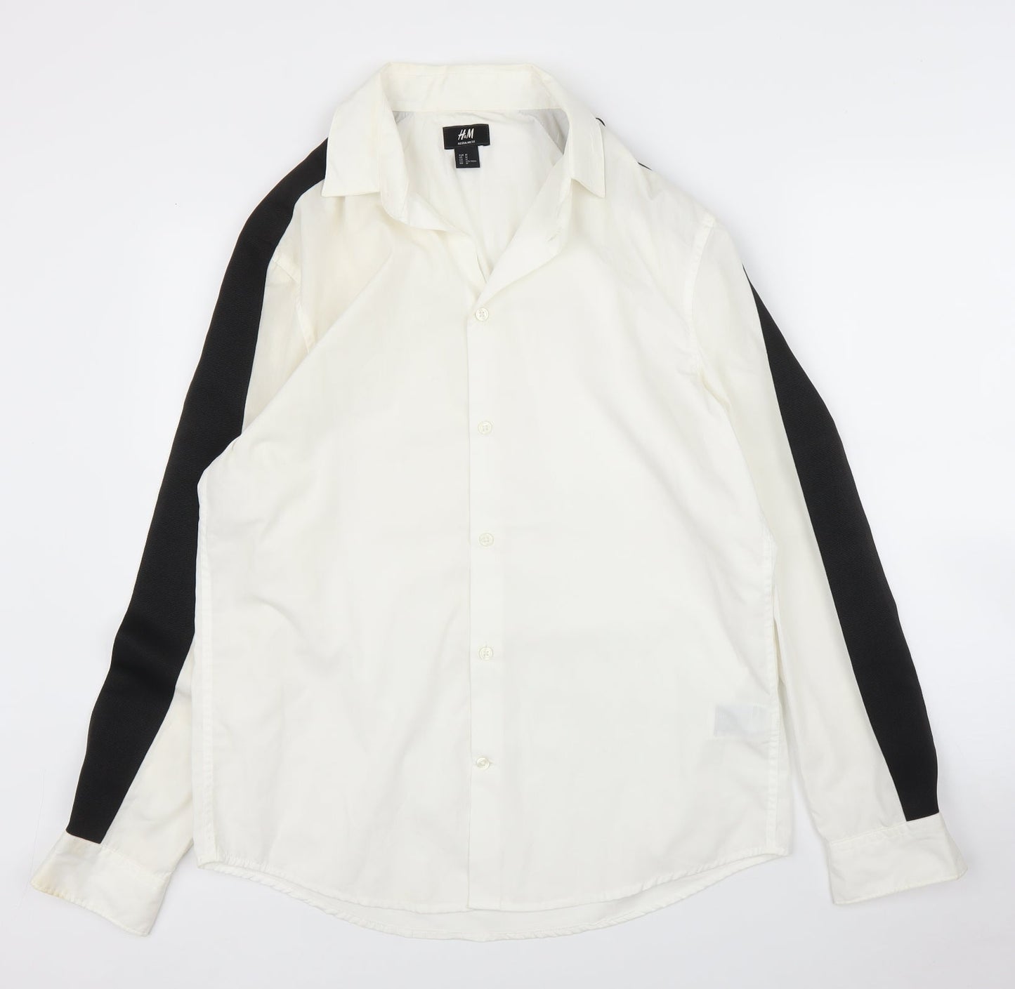 Mens UK Size M H&M White  Button-Up Long Sleeve Casual Shirt