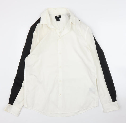 Mens UK Size M H&M White  Button-Up Long Sleeve Casual Shirt