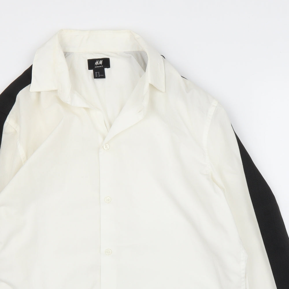 Mens UK Size M H&M White  Button-Up Long Sleeve Casual Shirt