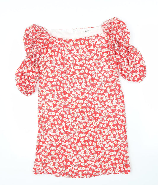 SheIn Girls Red Floral Rayon Shift  Size 11 Years