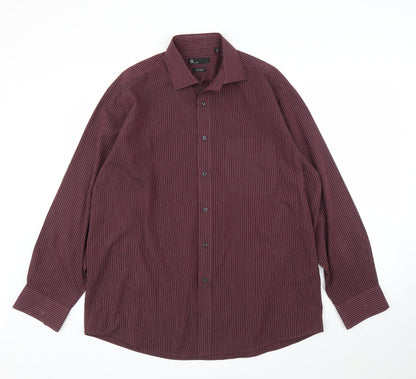 Mens UK Size 16 BHS Purple  Button-Up Long Sleeve Casual Shirt