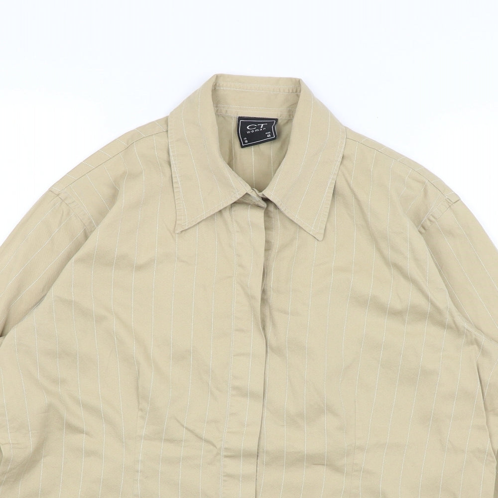 CT Woman Womens Brown Striped  Basic Button-Up Size 18