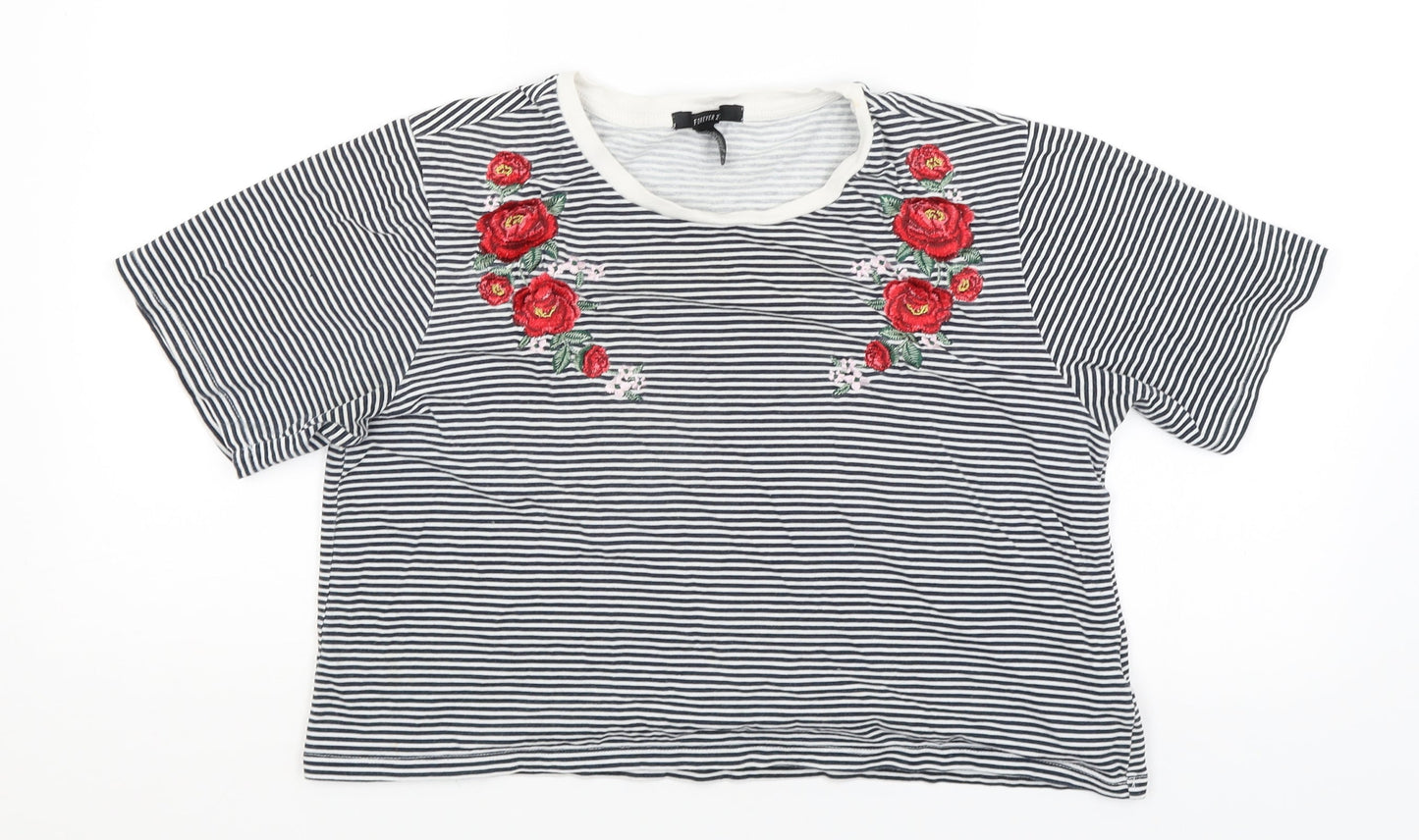 FOREVER 21 Womens Black Striped  Cropped T-Shirt Size S