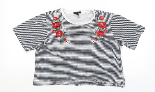 FOREVER 21 Womens Black Striped  Cropped T-Shirt Size S