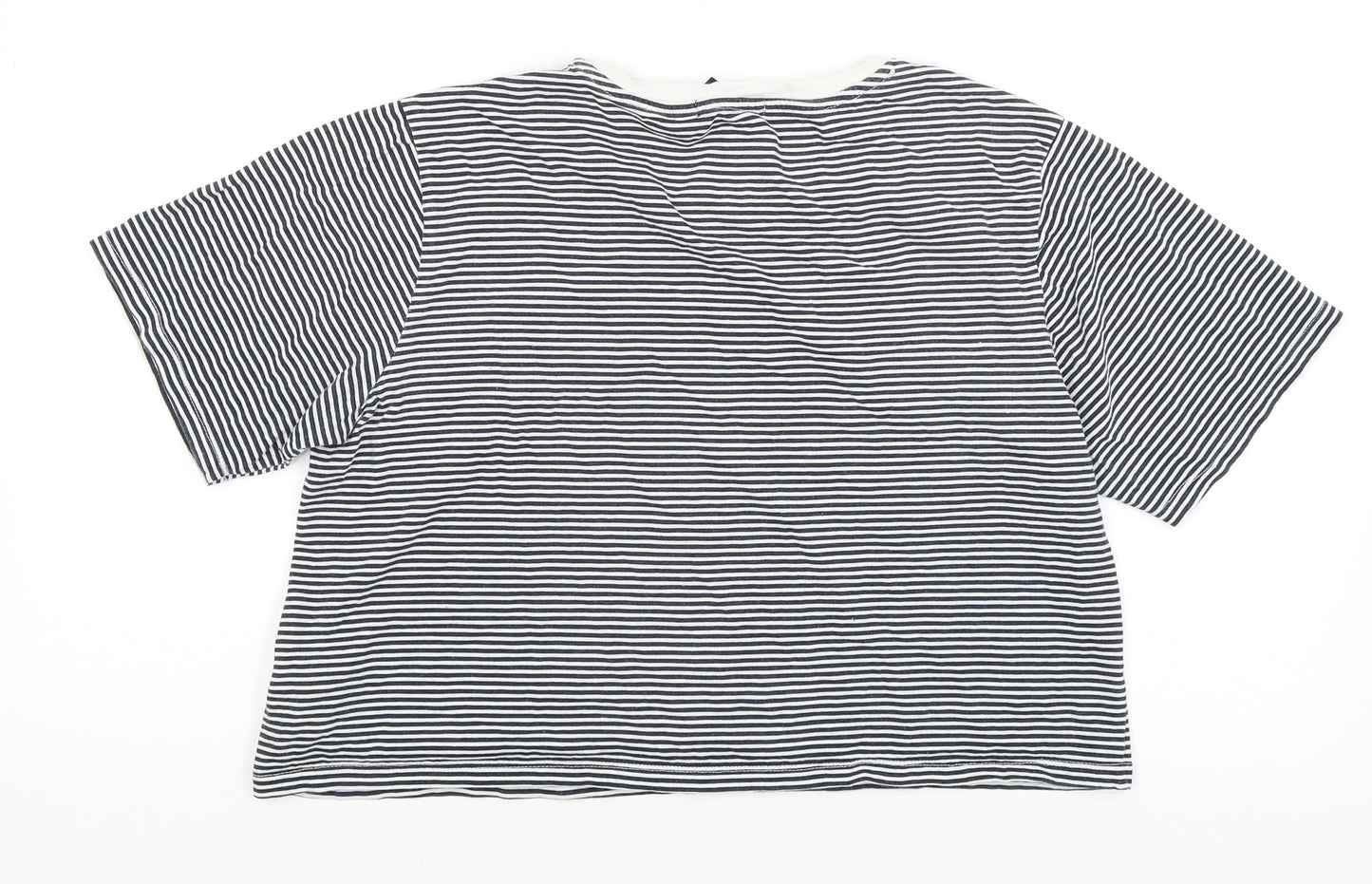 FOREVER 21 Womens Black Striped  Cropped T-Shirt Size S