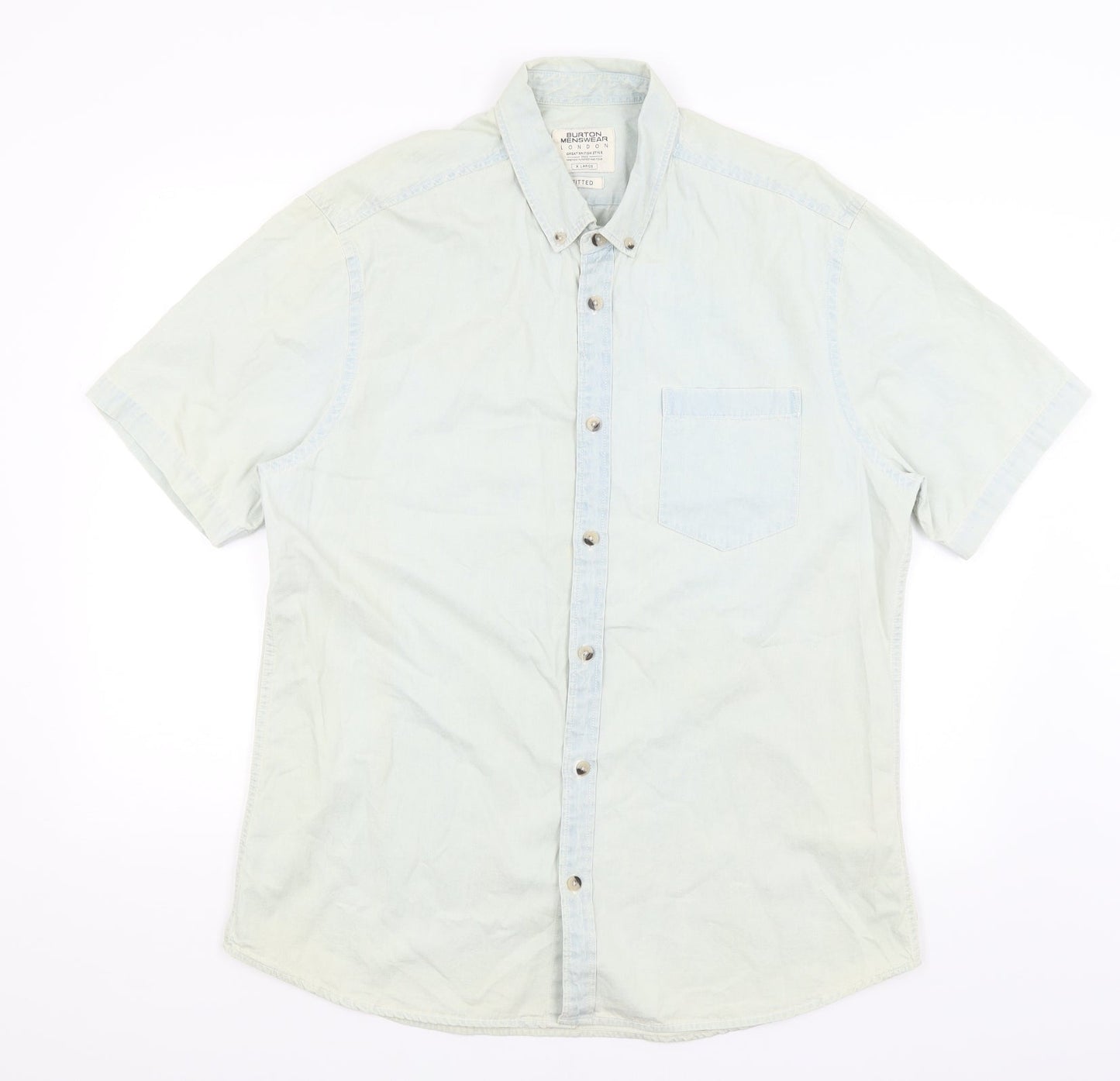 Mens UK Size XL Burton Menswear Blue  Button-Up Short Sleeve Casual Shirt