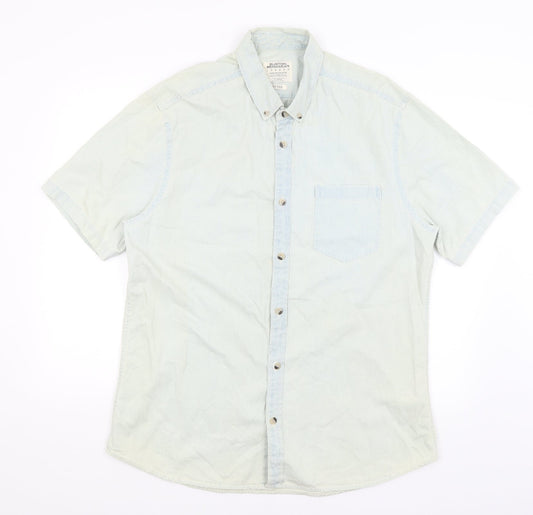 Mens UK Size XL Burton Menswear Blue  Button-Up Short Sleeve Casual Shirt