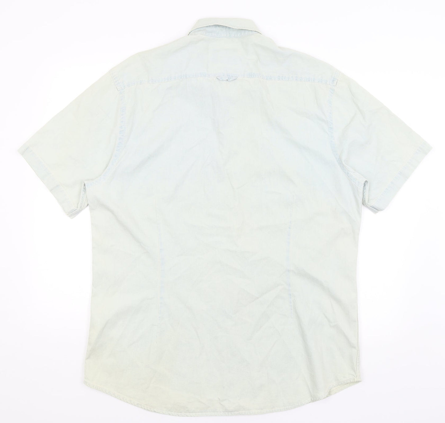 Mens UK Size XL Burton Menswear Blue  Button-Up Short Sleeve Casual Shirt