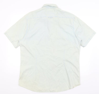 Mens UK Size XL Burton Menswear Blue  Button-Up Short Sleeve Casual Shirt