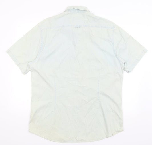 Mens UK Size XL Burton Menswear Blue  Button-Up Short Sleeve Casual Shirt