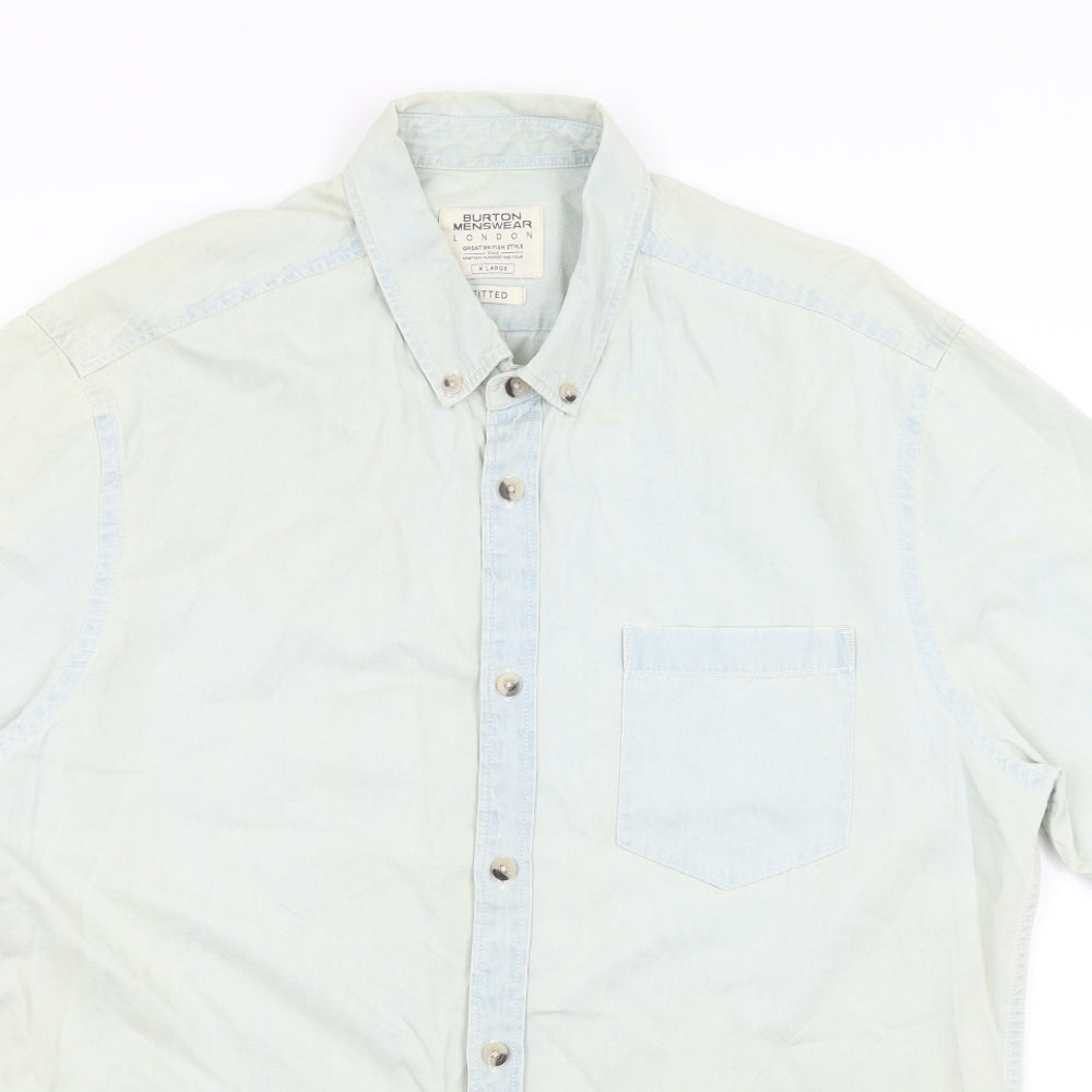 Mens UK Size XL Burton Menswear Blue  Button-Up Short Sleeve Casual Shirt