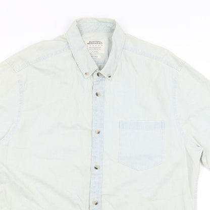 Mens UK Size XL Burton Menswear Blue  Button-Up Short Sleeve Casual Shirt