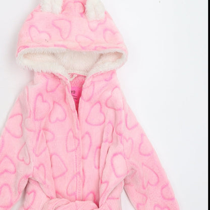 Young Dimension Girls Pink Solid Fleece Kimono Robe Size 3-4 Years