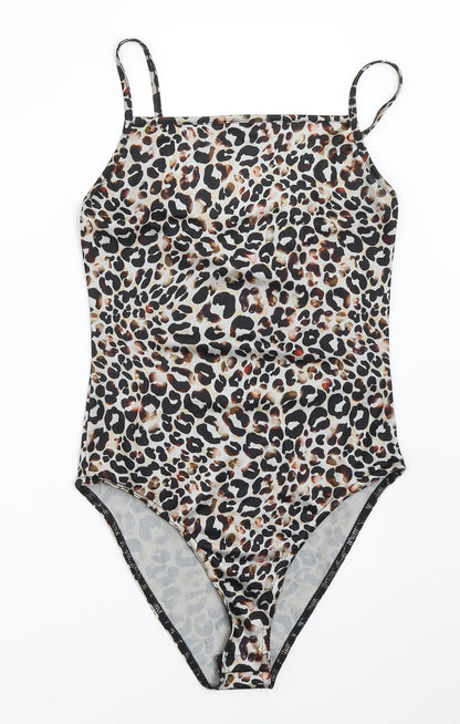 Miss Selfridge Womens Beige Animal Print  Basic Blouse Size 8  - bodysuit