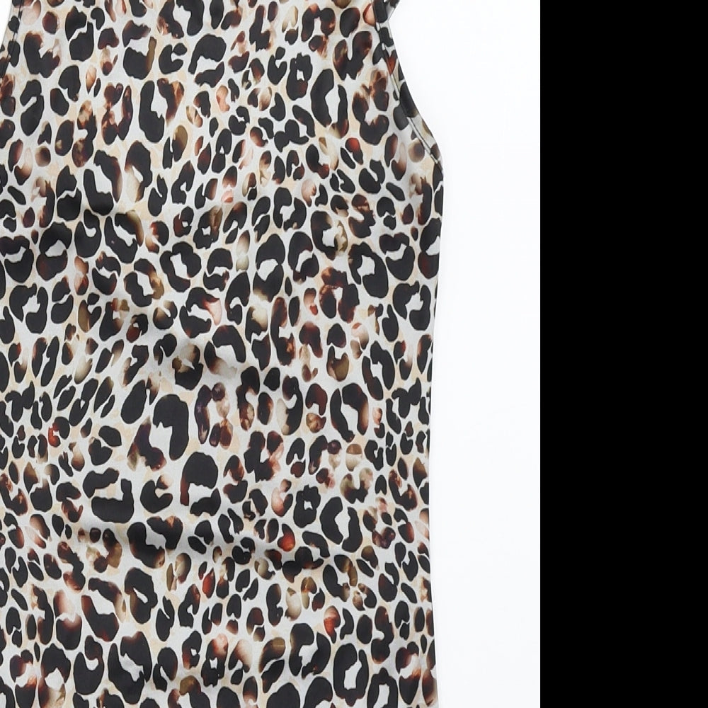 Miss Selfridge Womens Beige Animal Print  Basic Blouse Size 8  - bodysuit