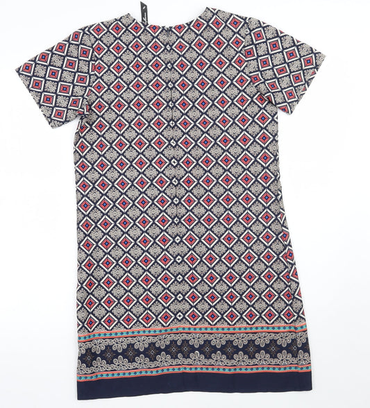 Influence Womens Blue Geometric  A-Line  Size 8