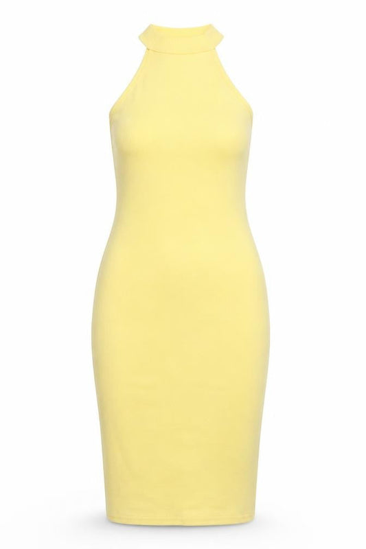 Front view of In the Style women’s yellow a-line, size UK 8