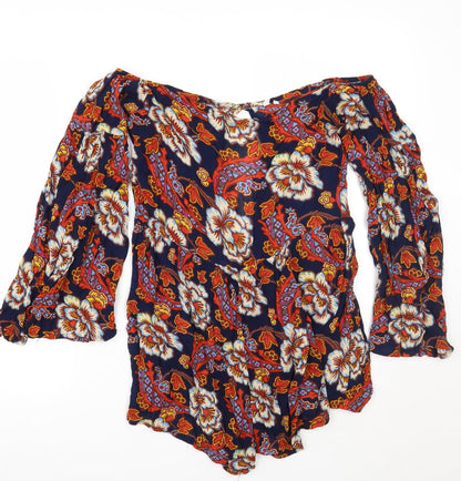 Out From Under Womens Blue Floral  Playsuit One-Piece Size S