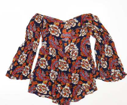 Out From Under Womens Blue Floral  Playsuit One-Piece Size S