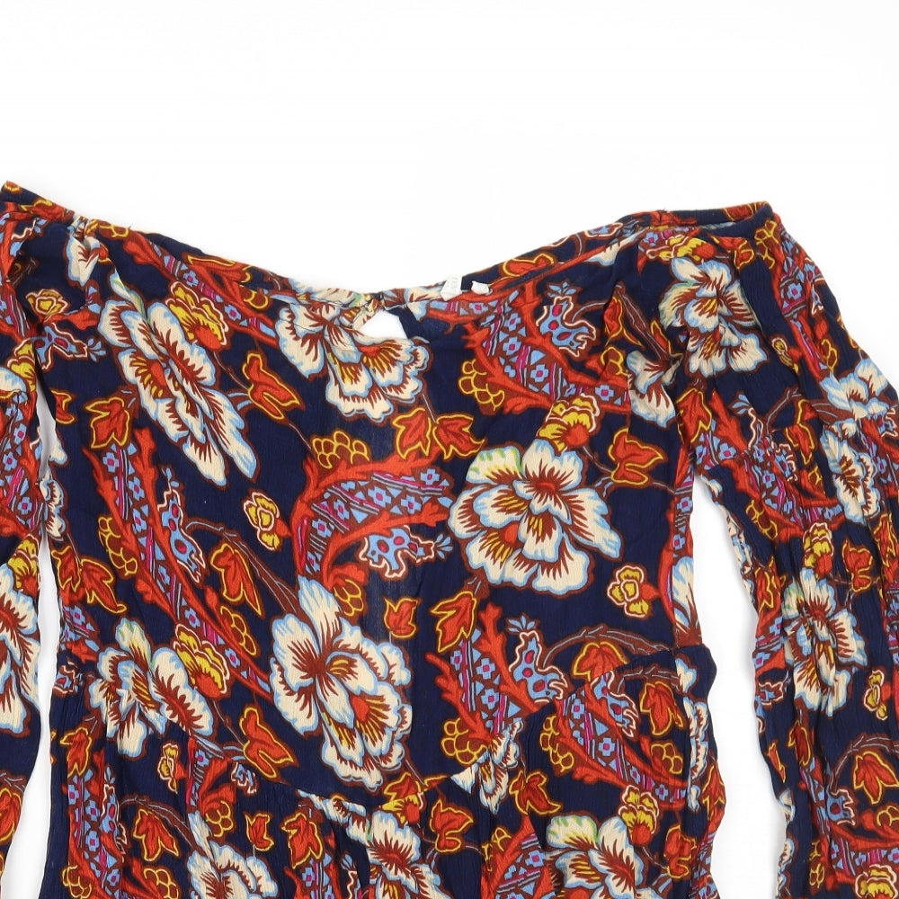 Out From Under Womens Blue Floral  Playsuit One-Piece Size S