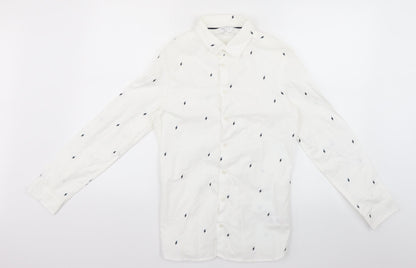 Marks & Spencer Boys White Geometric  Basic Button-Up Size 12-13 Years