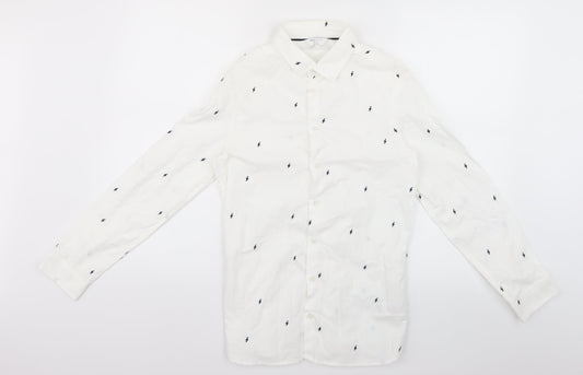 Marks & Spencer Boys White Geometric  Basic Button-Up Size 12-13 Years