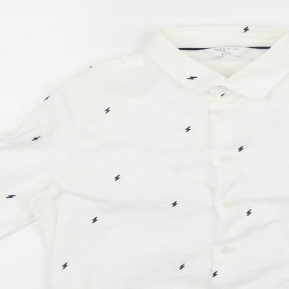 Marks & Spencer Boys White Geometric  Basic Button-Up Size 12-13 Years