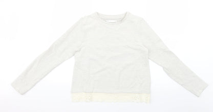 Marks and Spencer Girls White Striped Knit Pullover Jumper Size 13-14 Years