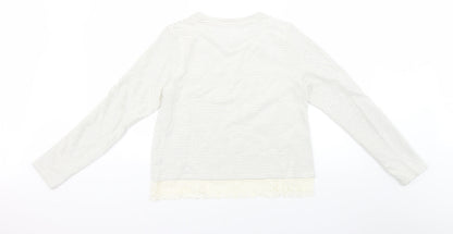 Marks and Spencer Girls White Striped Knit Pullover Jumper Size 13-14 Years