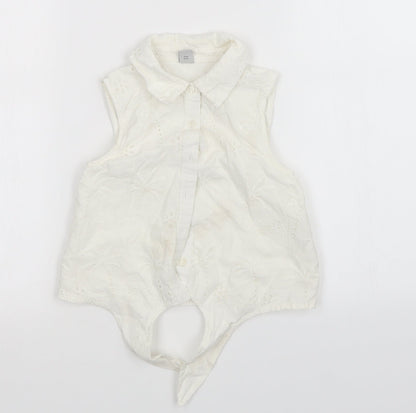 TU Girls White Floral  Basic Button-Up Size 7 Years
