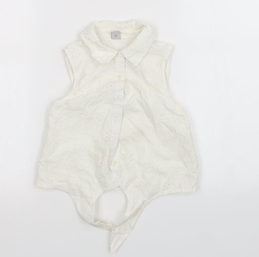 TU Girls White Floral  Basic Button-Up Size 7 Years