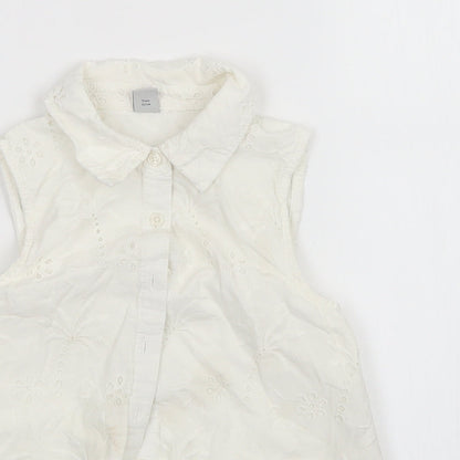 TU Girls White Floral  Basic Button-Up Size 7 Years