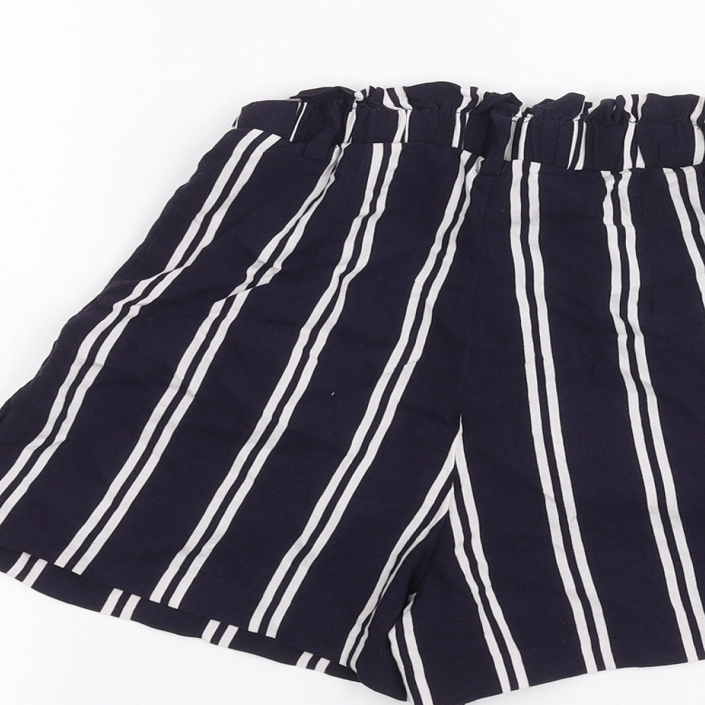 H&M Womens Blue Striped  Paperbag Shorts Size 4