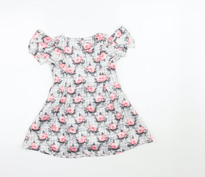 Peppermint Girls Grey Floral  Fit & Flare  Size 2-3 Years