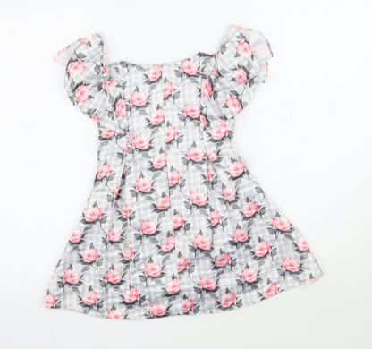 Peppermint Girls Grey Floral  Fit & Flare  Size 2-3 Years
