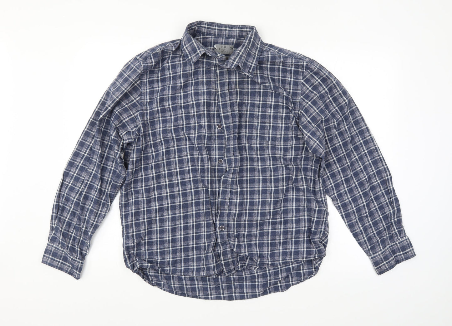 Mens UK Size L M&S Blue  Button-Up Long Sleeve Casual Shirt