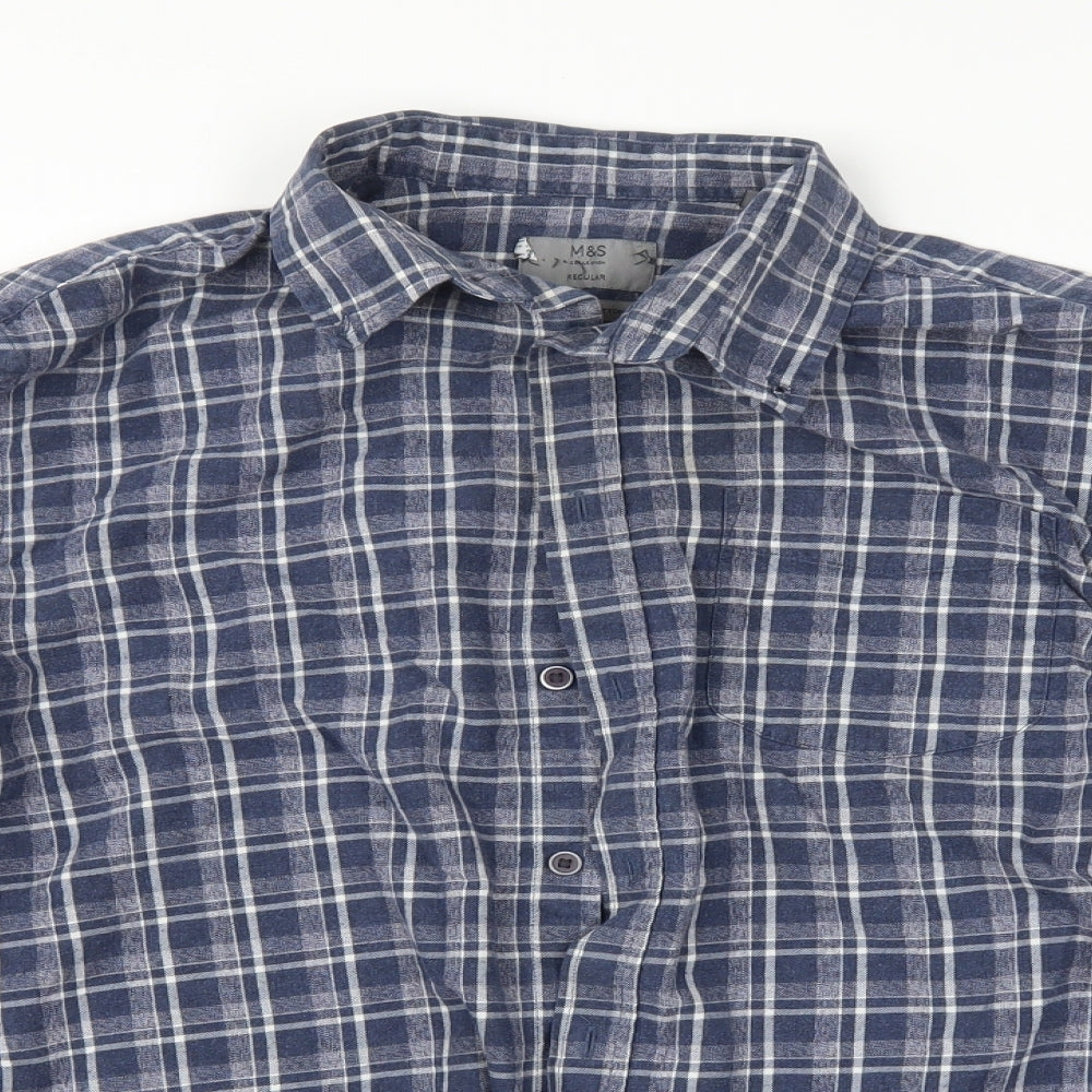Mens UK Size L M&S Blue  Button-Up Long Sleeve Casual Shirt