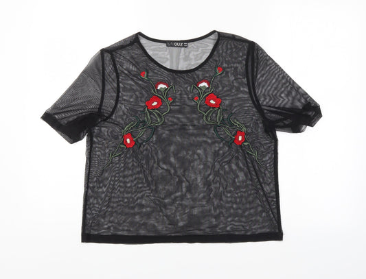 Quiz Womens Black Floral  Basic Blouse Size 12