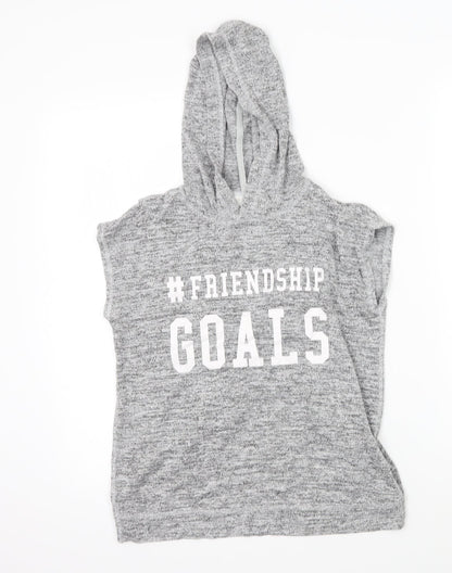 H&M Girls Grey   Pullover Hoodie Size 10-11 Years  - friendship goals
