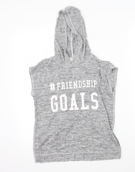 H&M Girls Grey   Pullover Hoodie Size 10-11 Years  - friendship goals