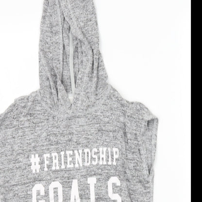 H&M Girls Grey   Pullover Hoodie Size 10-11 Years  - friendship goals