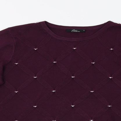 BM Collection Womens Purple  Knit Pullover Jumper Size M