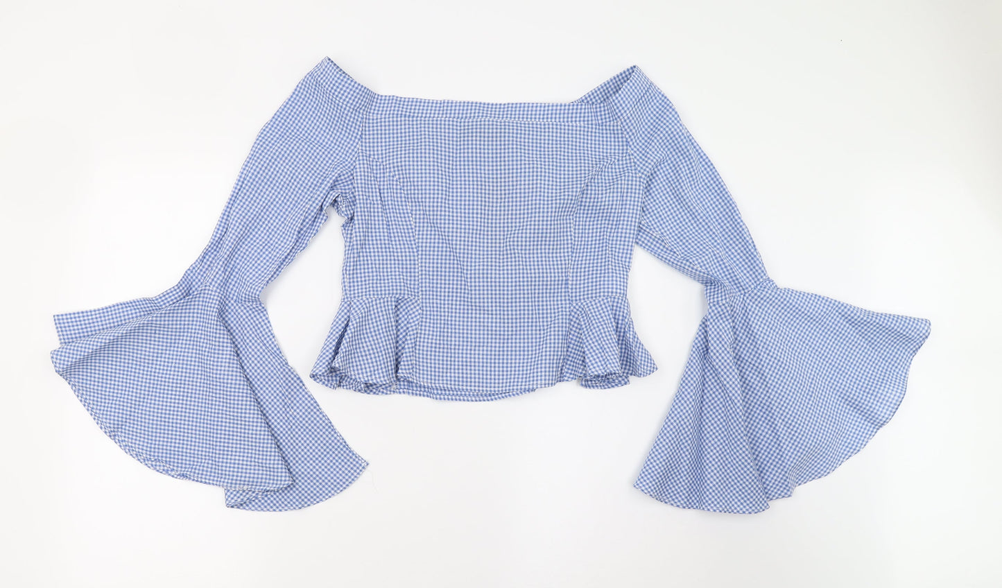 Boohoo Womens Blue Check  Basic Blouse Size 10